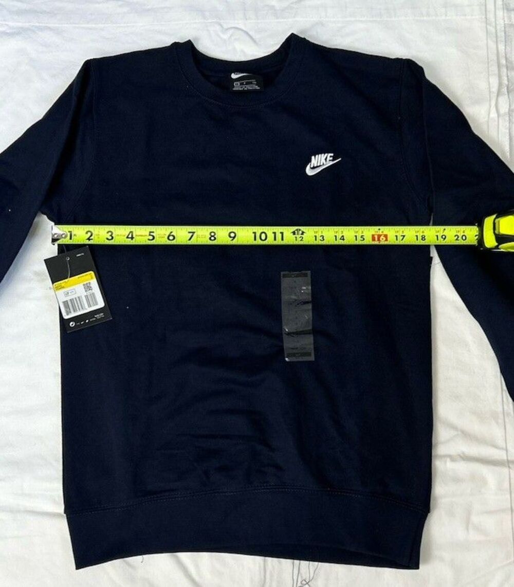 Nike Men’s Club Fleece Crew Obsidian White Pullover BV2662-410 Small Fast Ship - Picture 6 of 6